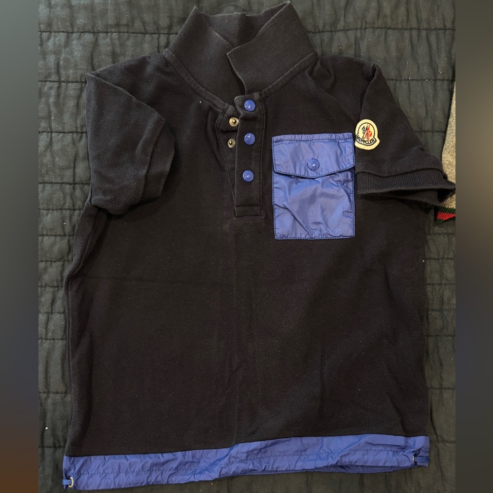 Moncler Kids Black and Blue Polo Shirt